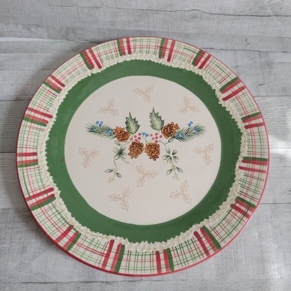 Holiday Serving Plate By Harry & David - Christmas Pinecones Design Green & Red - Picture 1 of 6